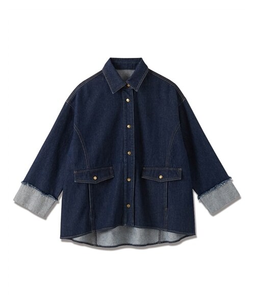 nissen（ニッセン）の「【sail】オーバーサイズデニムジャケット（ジャケット/アウター・レディース・ネイビー/ブルー・P1）」の2枚目の写真