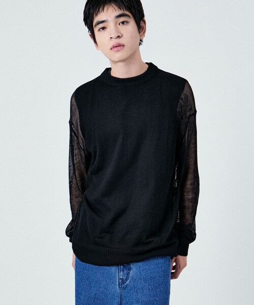 ADAM ET ROPE'(アダムエロペ)の「SHEER LONG SLEEVE KNIT UNISEX(ニット/セーター・レディース・ブラック/オフホワイト/ブルー系・38/40/42)」の12枚目の写真