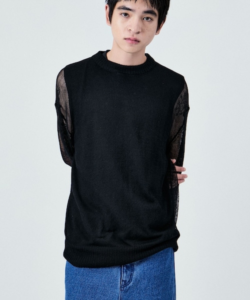 ADAM ET ROPE'(アダムエロペ)の「SHEER LONG SLEEVE KNIT UNISEX(ニット/セーター・レディース・ブラック/オフホワイト/ブルー系・38/40/42)」の4枚目の写真