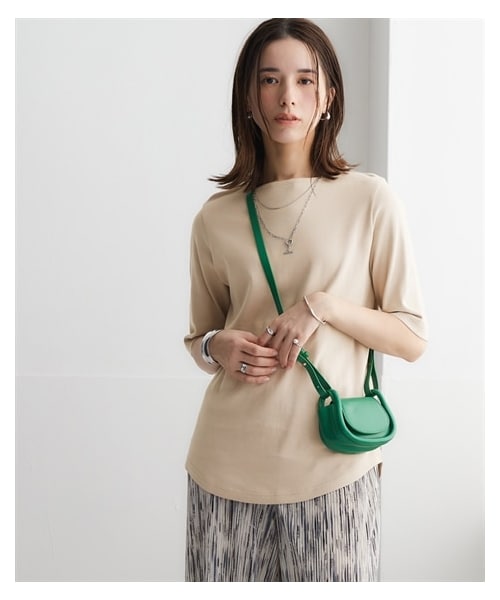 nissen（ニッセン）の「ＵＶカット綿１００％フライス素材ボートネック５分袖Ｔシャツ（Tシャツ/カットソー・レディース・オフホワイト/黒/グレージュ/ディープグリーン/ブルー/ローズ/ラベンダー/カーキグレー・S/M/L/LL/3L）」の13枚目の写真