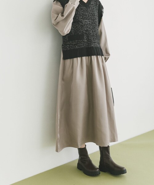 ITEMS URBANRESEARCH(アイテムズ アーバンリサーチ)の「ツイードニットドッキングワンピース(ワンピース・レディース・BLK×WHT/BLK・FREE)」の7枚目の写真