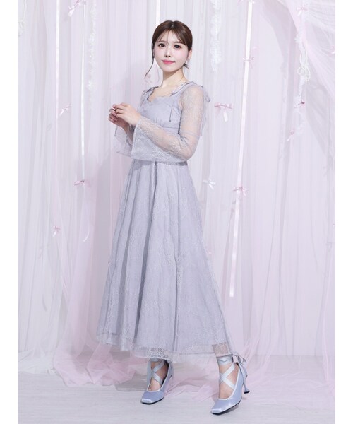 EATME（イートミー）の「リボンショルダーレースワンピース（ドレス・レディース・グレー/ブラック/ベージュ・S/M）」の2枚目の写真