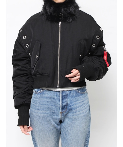 jouetie（ジュエティ）の「ギャザーリボンMA-1ベスト（ベスト・レディース・ブラック/ピンク/ボルドー/カーキ/アイボリー・M）」の2枚目の写真