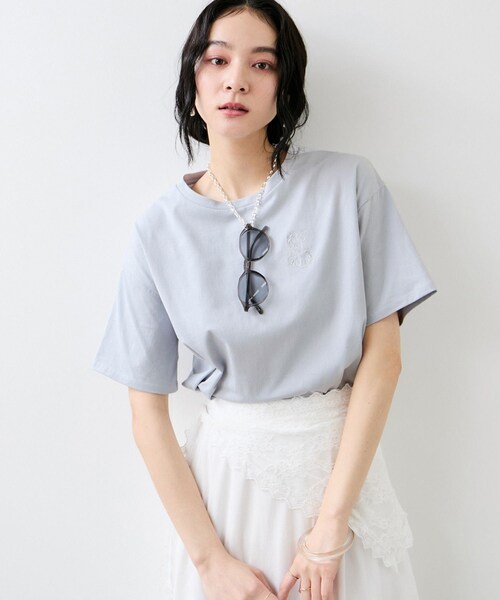 VIS(ビス)の「ボクシークロップド刺繍Tシャツ(Tシャツ/カットソー・レディース・チャコール/ホワイト/ブルー・F)」の17枚目の写真