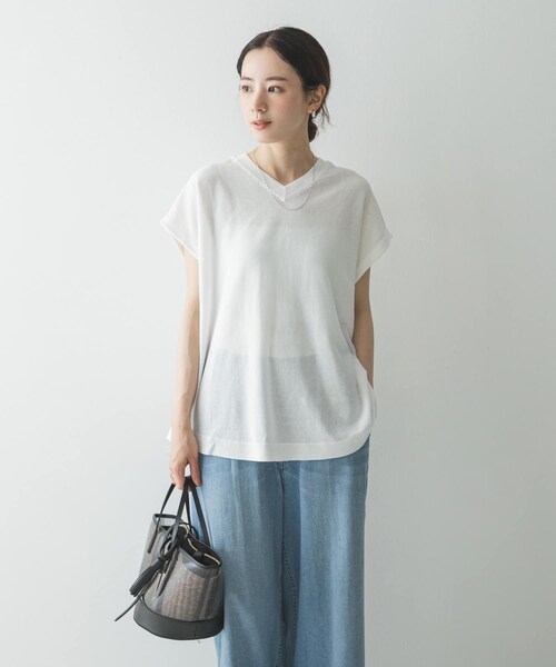 URBAN RESEARCH（アーバンリサーチ）の「『UVカット』2WAYフレンチスリーブニット（ニット/セーター・レディース・OFF/BEIGE/CHARCOAL/NAVY・FREE）」の9枚目の写真