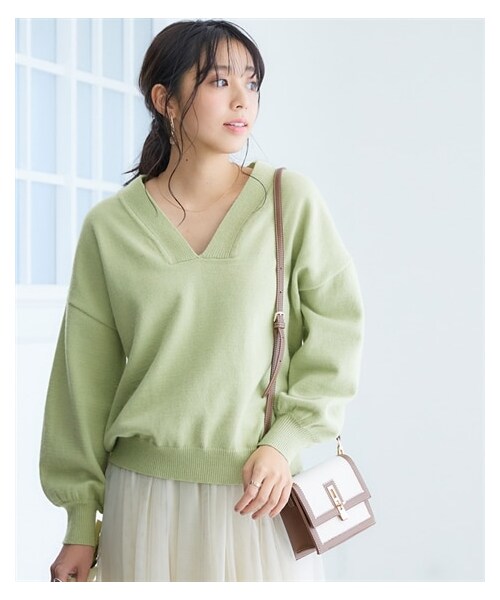 nissen（ニッセン）の「深Vネックニットトップス（ニット/セーター・レディース・ライトベージュ杢/ブルー/チャコールグレー杢/グリーン・L/LL/S/M）」の15枚目の写真