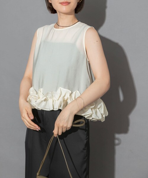 URBAN RESEARCH ROSSO（アーバンリサーチロッソ）の「フリルヘムブラウスセットアップ（つなぎ/オールインワン・レディース・OFF×BK/LBL×BR・Free）」の7枚目の写真