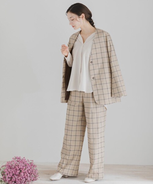 SENSE OF PLACE by URBAN RESEARCH（センスオブプレイスバイアーバンリサーチ）の「チェックノーカラージャケット（ノーカラージャケット・レディース・MOCHA/GREIGE・FREE）」の12枚目の写真