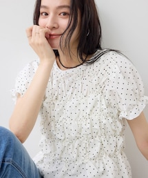 VIS | ドット&無地アソート シャーリングデザインカットソー(Tシャツ/カットソー)