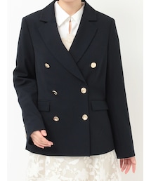 MERCURYDUO | メタルボタン使い紺ブレザー(ノーカラージャケット)