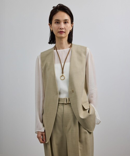 ROPE'（ロペ）の「【洗える】ウール混ツイル ジレベスト/セットアップ対応【WEB・一部店舗限定】（ベスト・レディース・ブラック/ベージュ・F）」の2枚目の写真