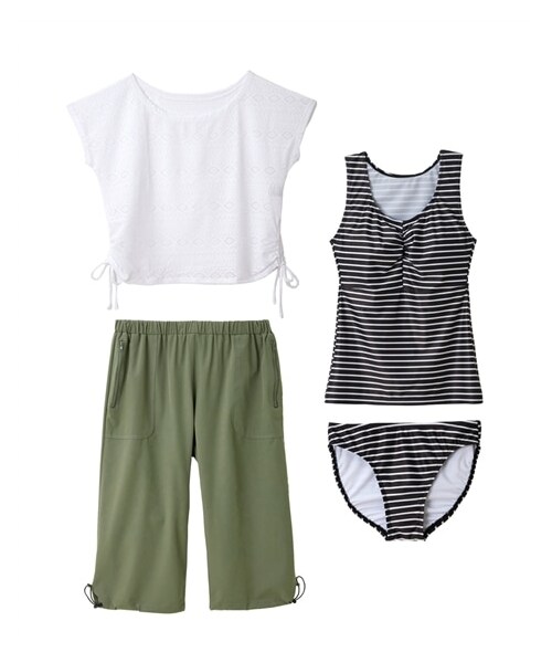 nissen（ニッセン）の「【4点セット】水陸両用カーゴパンツ付タンキニ水着(MU131)（水着・メンズ・ホワイト×ブラックボーダ―/ネイビー×ネイビーボーダー・S/M/L/LL/3L/4L/5L/6L/8L/10L）」の6枚目の写真