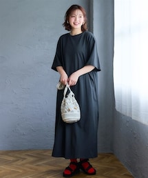 nissen | ＜大きいサイズ＞綿100％汗染みしにくいサイドスリットワンピース(ワンピース)