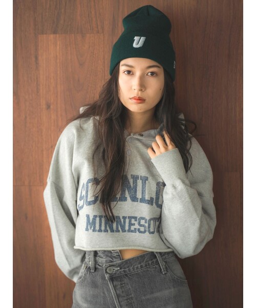 Ungrid（アングリッド）の「NEW ERA別注 Uロゴニット帽（ニットキャップ/ビーニー・レディース・アイボリー/ブラック/グリーン・F）」の6枚目の写真