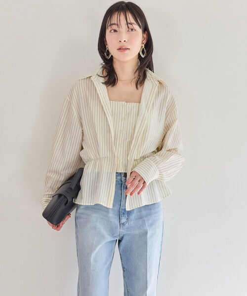 VIS（ビス）の「レイヤードストライプシャツ（シャツ/ブラウス・レディース・ホワイト/オフホワイト・F）」の10枚目の写真