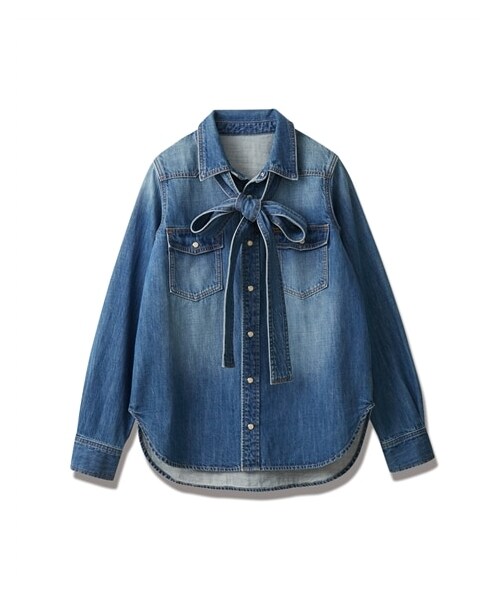 nissen（ニッセン）の「【CHIC STYLE】ライトオンスデニムリボンタイ付きシャツ（シャツ/ブラウス・レディース・ライトブルー系デニム/ブルー系デニム・M/L/LL/3L/4L/5L/6L/8L/10L）」の13枚目の写真