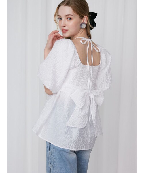 2WAY VOLUME SLEEVE JAQUARD BL/2WAYボリュームスリーブジャガードブラウス