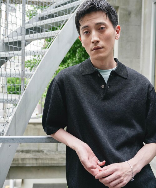 URBAN RESEARCH DOORS(アーバンリサーチドアーズ)の「『洗濯可/UVカット』『URTECH』Aircare ショートスリーブニットポロ(ニット/セーター・メンズ・BLACK/GRAY・M/L/XL)」の6枚目の写真