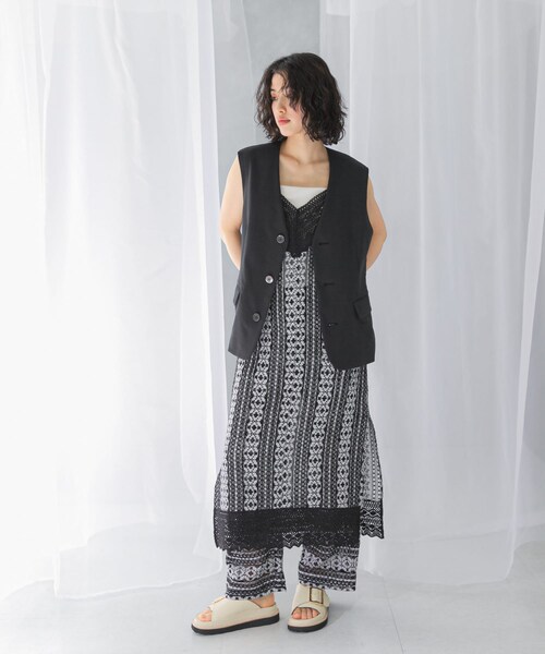 sara mallika COTTON BORDER LACE CAMI DRESS