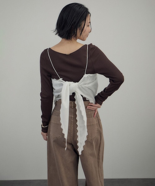 ADAM ET ROPE'（アダムエロペ）の「クロスレースマルチキャミソール（キャミソール・レディース・ブラック/オフホワイト・F）」の4枚目の写真