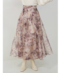 MERCURYDUO | オーガンジーフラワーリバーシブルフレアスカート(スカート)