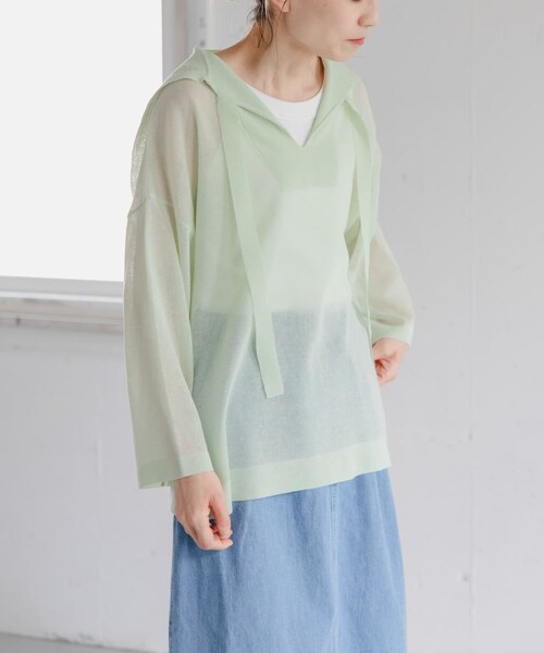 URBAN RESEARCH DOORS(アーバンリサーチドアーズ)の「FORK&SPOON セーラーカラーシアーニットプルオーバー(その他トップス・レディース・BLACK/LIME・1)」の6枚目の写真