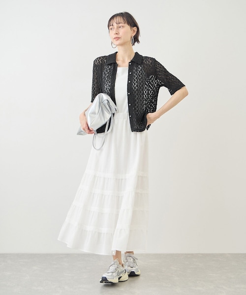 ROPE' PICNIC(ロペピクニック)の「【ちゃんと+かわいい保証】カットレースポロトップス/リンクコーデ(シャツ/ブラウス・レディース・ブラック/ホワイト/サックス・F)」の5枚目の写真