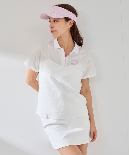 ROPE'（ロペ）の「シアサッカーフラミンゴ半袖ポロ（ポロシャツ・レディース・ホワイト/ネイビー・L/M/S）」の18枚目の写真