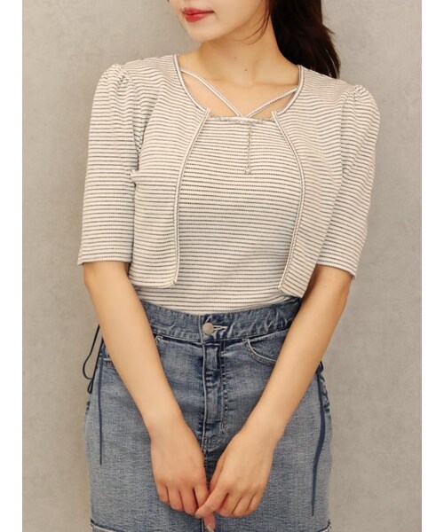 EATME（イートミー）の「キャミ&チェーンカーディガンセット（Tシャツ/カットソー・レディース・アイボリー/ブラック/ライトミックス/ミックス・F）」の5枚目の写真