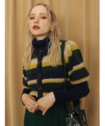 EVRIS | フロントボタンマルチボーダーニットトップス(ニット/セーター)