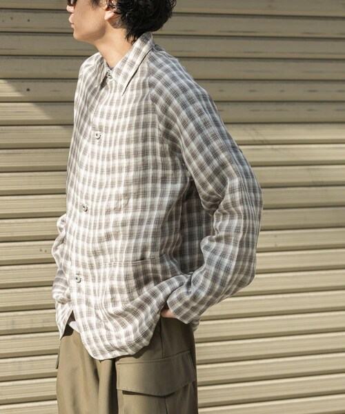 URBAN RESEARCH DOORS(アーバンリサーチドアーズ)の「FORK&SPOON リネンカバーオールシャツジャケット(テーラードジャケット・メンズ・BEG CHK/BROWN・4/5)」の19枚目の写真