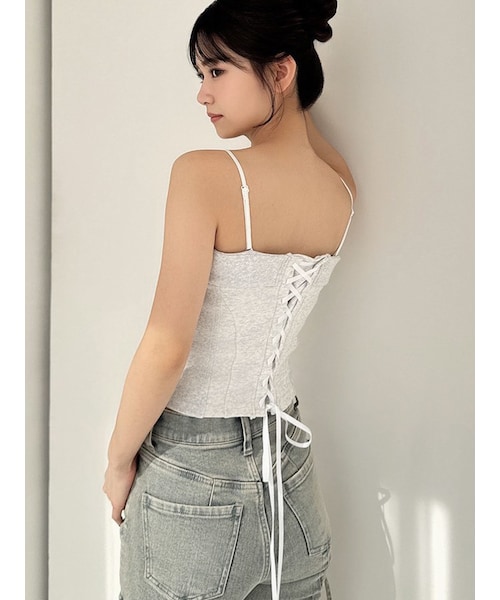 RESEXXY（リゼクシー）の「スウェットキャミトップス【セットアップ着用可能】（キャミソール・レディース・ライトグレー/チャコールグレー/ブラック・F）」の2枚目の写真