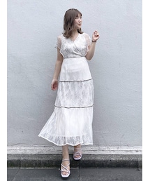 MERCURYDUO | ブロッキングレースカシュクールドレス(ワンピース)