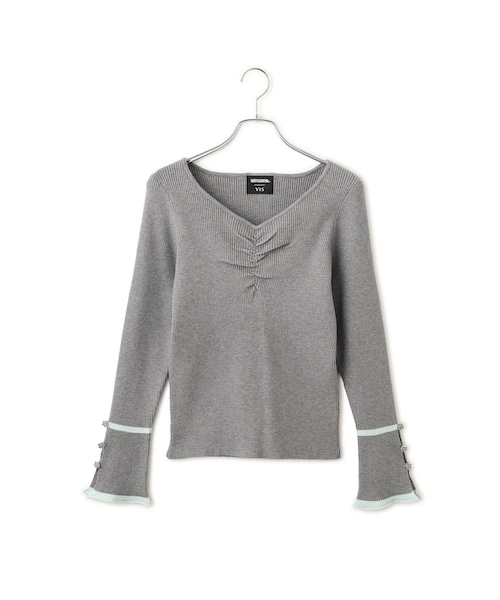 VIS(ビス)の「【MARY QUANT×VIS】袖デイジーボタンVネックリブニット(ニット/セーター・レディース・ブラック/グレー/キナリ/レッド系・F)」の18枚目の写真