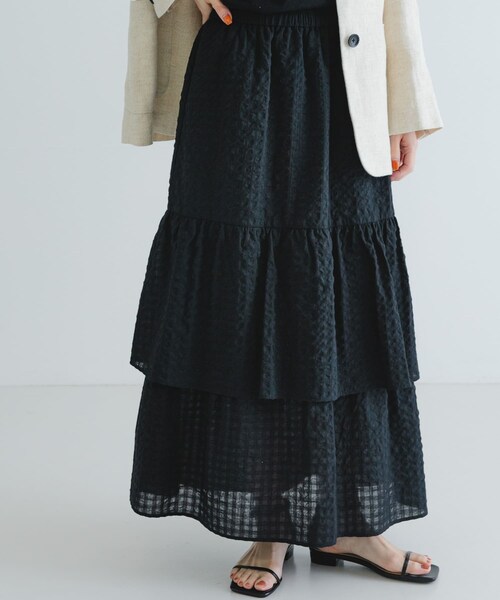 URBAN RESEARCH（アーバンリサーチ）の「サッカーティアードロングスカート（スカート・レディース・CHECK/BLACK・FREE）」の8枚目の写真