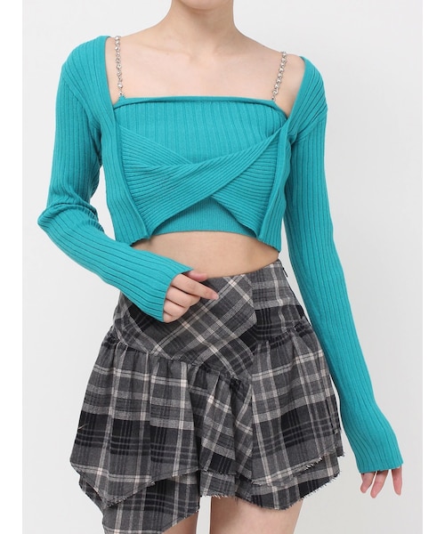 EVRIS（エヴリス）の「アンサンブルチェーンニットトップス（ニット/セーター・レディース・グレー/ブラック/ブルー・F）」の8枚目の写真