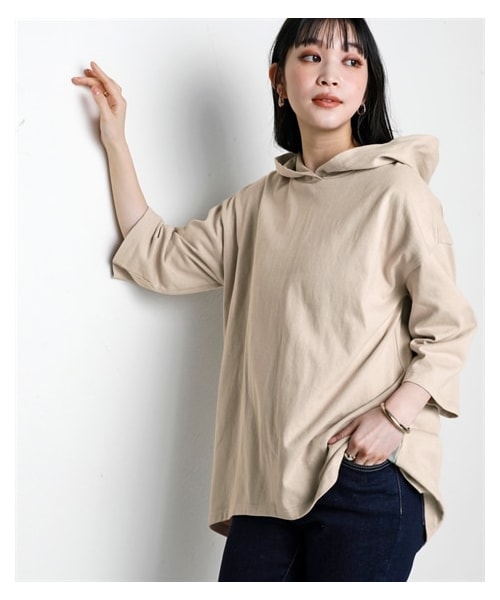 nissen（ニッセン）の「綿１００％バスク6分袖ビッグパーカー（UVカット）＜大きいサイズ有＞（パーカー・レディース・黒/オフホワイト/ダークグレー/ミルクベージュ/スモーキーグリーン/ソフトピンク/インクブルー・S~M相当/L~LL相当/3L~4L相当/【没】5L~6L相当/【没】8L相当/【没】10L相当/5L~6L相当/8L相当/10L相当）」の12枚目の写真