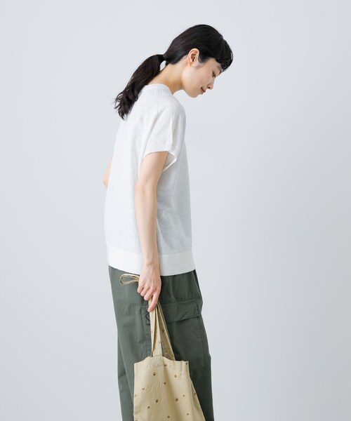 かぐれ（カグレ）の「リネンフレンチスリーブニット（ニット/セーター・レディース・OFF/NATURAL/BLACK・FREE）」の9枚目の写真