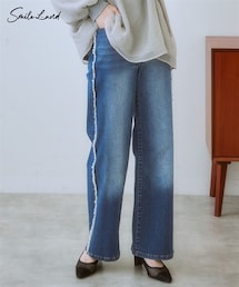 nissen | ＜大きいサイズ＞ サイドフリンジストレッチデニムパンツ(パンツ)