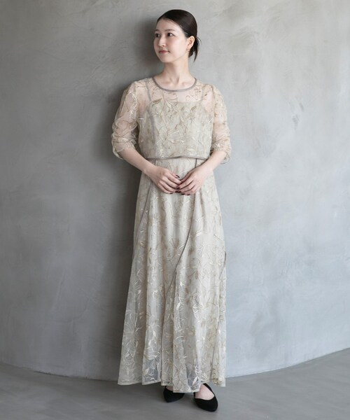 URBAN RESEARCH ROSSO（アーバンリサーチロッソ）の「エンブロダリーレースレイヤードドレス（ワンピース・レディース・GREEN/BLACK・FREE）」の15枚目の写真