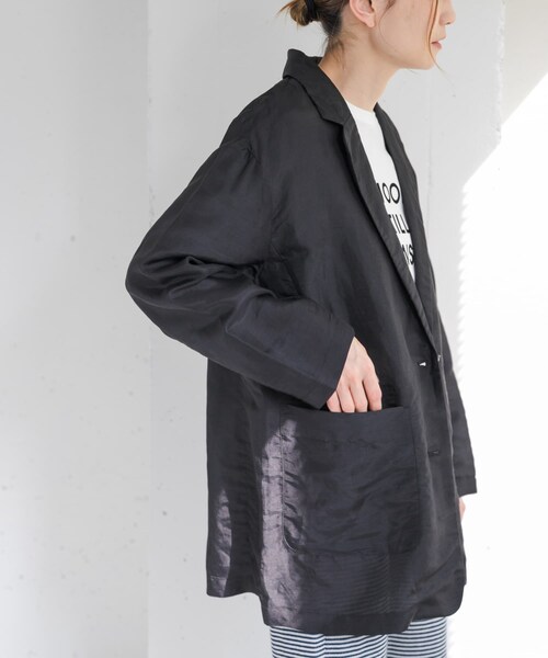 URBAN RESEARCH DOORS（アーバンリサーチドアーズ）の「FORK&SPOON　ラミーブレンドビッグジャケット（テーラードジャケット・レディース・BLACK/BEIGE・1）」の5枚目の写真