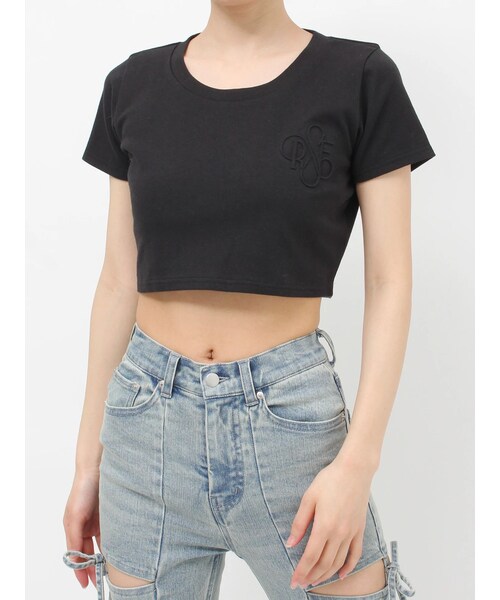 RESEXXY（リゼクシー）の「エンボスロゴクロップドTシャツ（Tシャツ/カットソー・レディース・ホワイト/ブラック/ミントグリーン・F）」の3枚目の写真