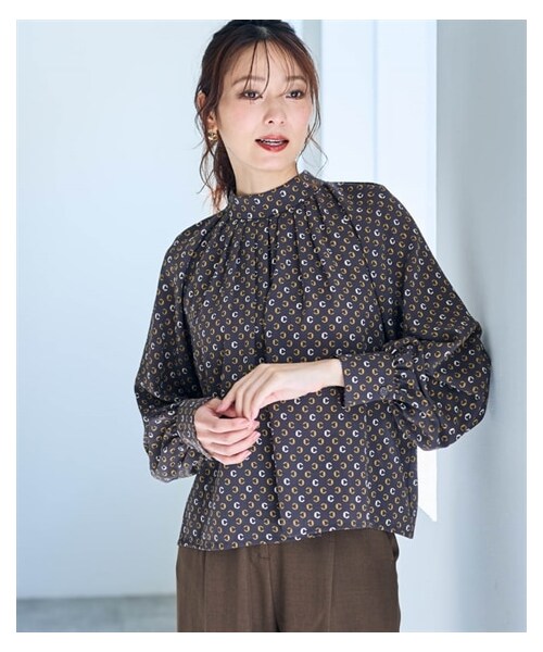 nissen（ニッセン）の「スタンドネックプリントブラウス【OtonaSMILE】（シャツ/ブラウス・レディース・グレー系/黒系・M/L/LL/3L/4L/5L/6L）」の11枚目の写真