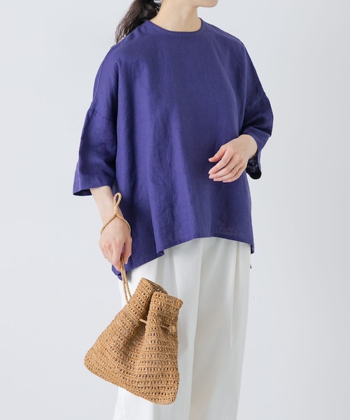 かぐれ（カグレ）の「リネンクルーネック半袖シャツ（シャツ/ブラウス・レディース・OFF/BLACK/ROYAL BLUE・Free）」の3枚目の写真