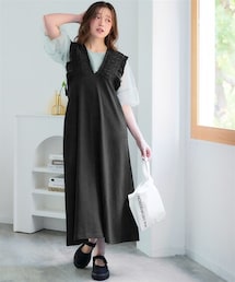 nissen | ＜大きいサイズ＞カット楊柳フリルデザインジャンパースカート(ワンピース)