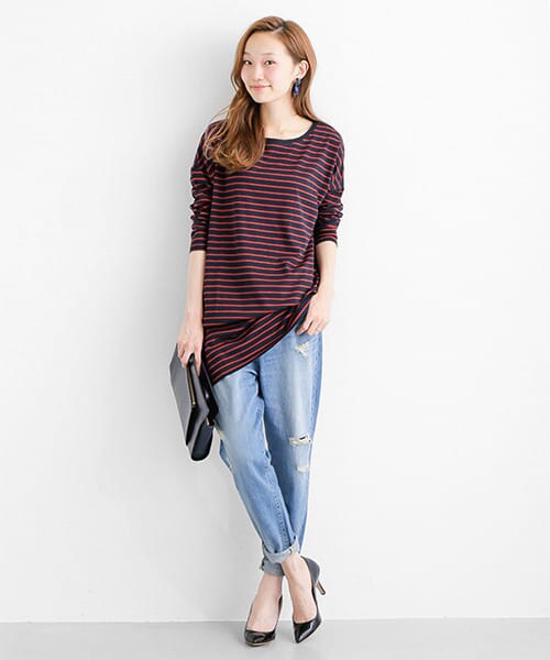 URBAN RESEARCH(アーバンリサーチ)の「ボーダーチュニック(チュニック・レディース・NVY×OFF/OFF×NVY/NAVY×RED・FREE)」の6枚目の写真