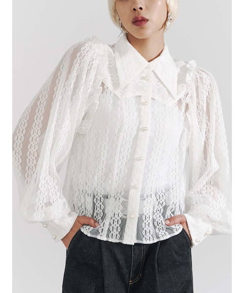 PAMEO POSE シースルーブラウス PAMEO POSE（パメオポーズ）の「Tulle Ruffle Gather Shirt（シャツ