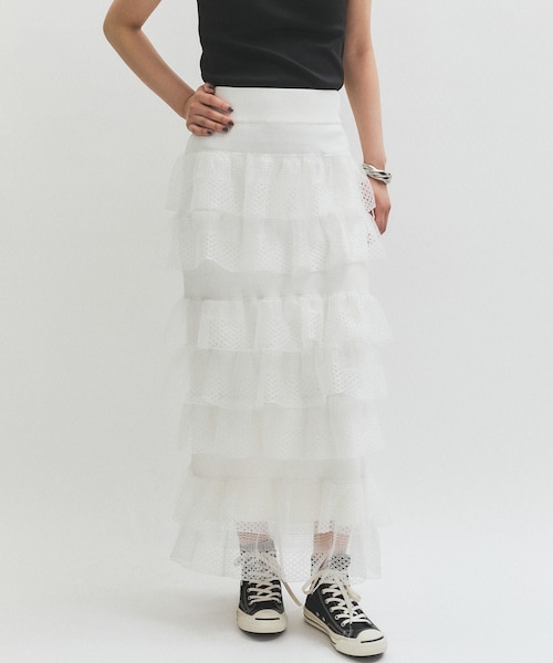 ADAM ET ROPE'（アダムエロペ）の「シアーフリルスカート（スカート・レディース・ブラック/ホワイト/ダークブラウン・F）」の15枚目の写真