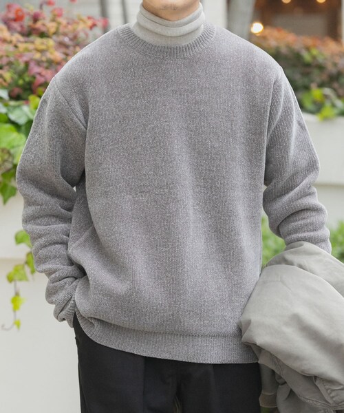 ITEMS URBANRESEARCH（アイテムズ アーバンリサーチ）の「ダブルフェイスシェニールクルーネックニット（ニット/セーター・メンズ・WHT/BLUE GRAY/GREIGE/INK BLACK・M/L）」の3枚目の写真