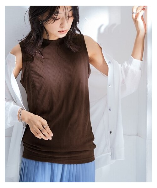 nissen（ニッセン）の「ランダムリブハイネックタンクトップ（薄手素材）＜大きいサイズ有＞（キャミソール・レディース・黒/ブラウン・S/M/L/LL/3L/4L/5L/6L/8L/10L）」の6枚目の写真